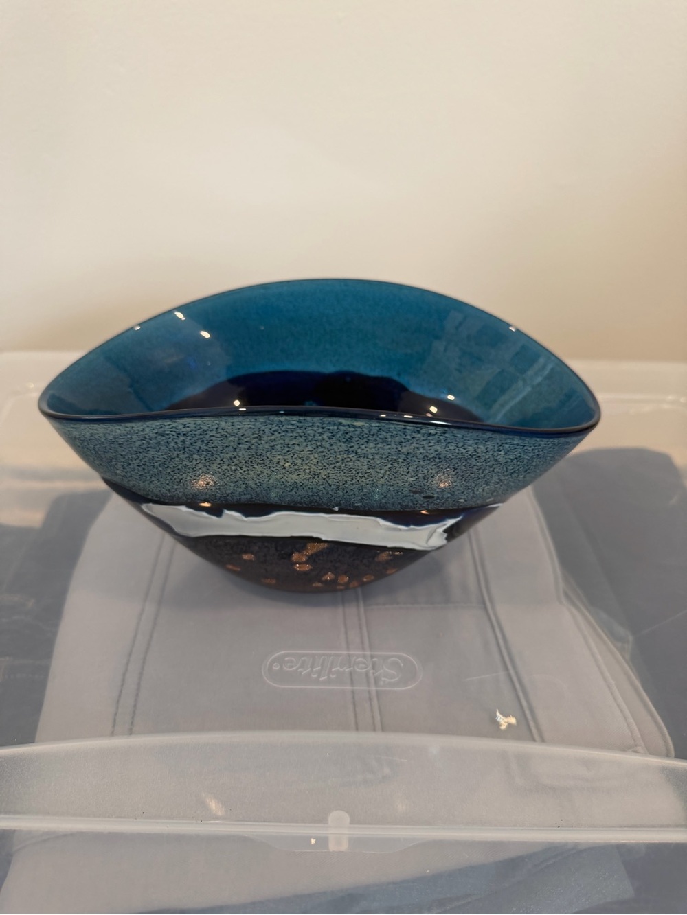 At Home Large Glass Bowl Decorative Bowl Blue Blown-glass New